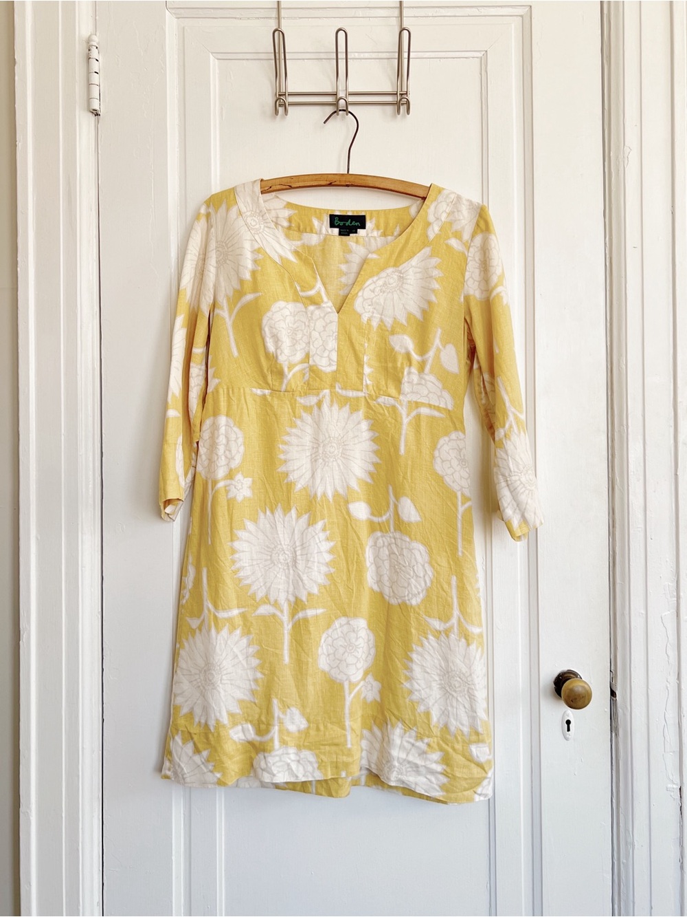 Boden • Notch Neck Tunic Dress linen shift Super Sunflower yellow floral - Picture 2 of 10